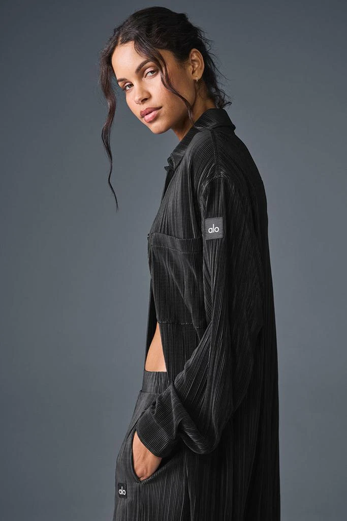 Alo Micro Plisse Shirt Dress - Black 4