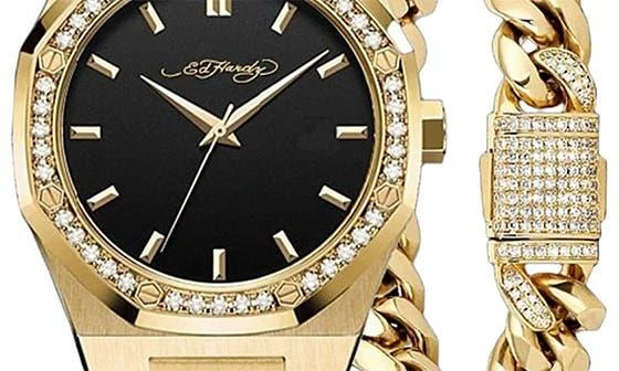 I TOUCH Crystal Pavé Quartz Bracelet Watch, Rolo Chain Bracelet & Necklace Set 3