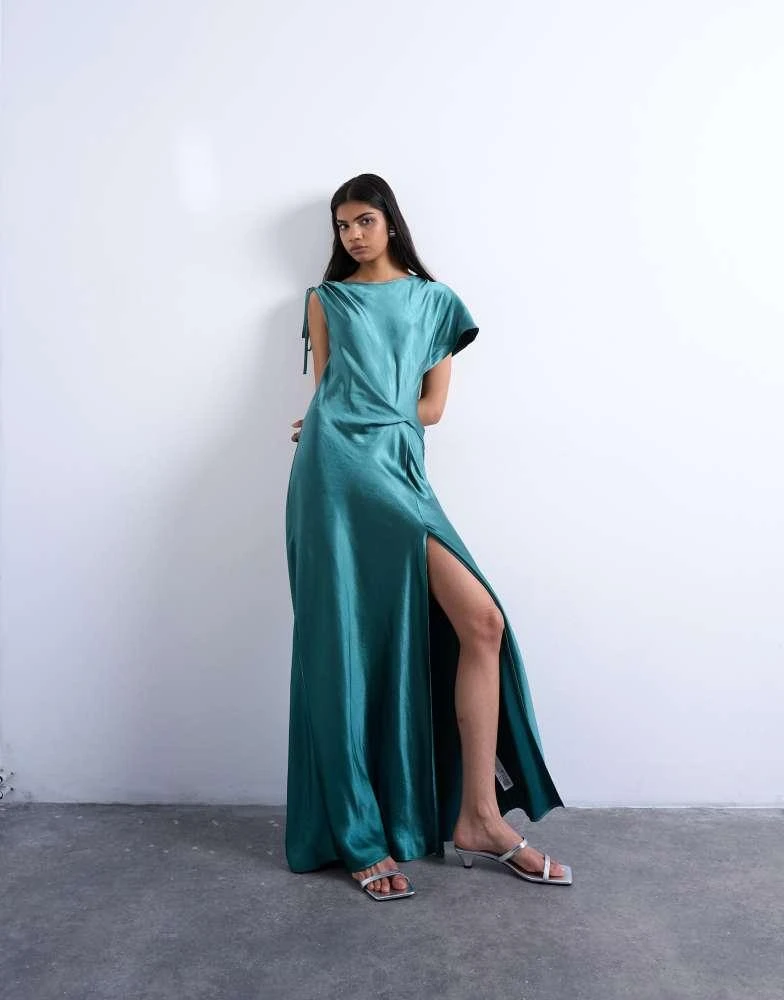 petrol green dress Flora Satin Mini Dress