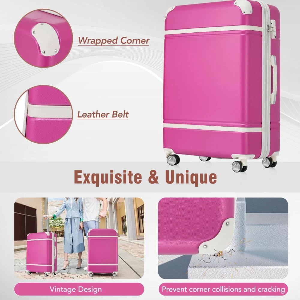 BreeBe Hardshell Luggage Sets 3 Pieces with TSA Lock in Pink, Lightweight ABS, Includes 20' and 24' Suitcases and Cosmetic Case 6