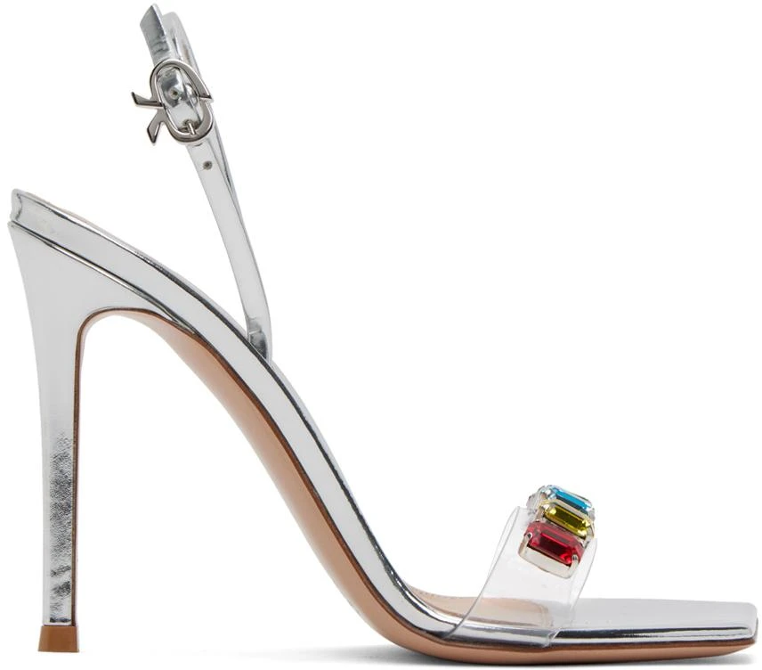 Gianvito Rossi Silver Ribbon Candy Heeled Sandals