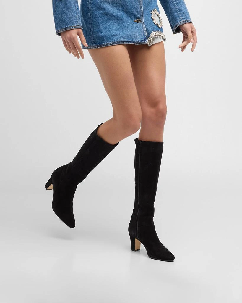 Manolo Blahnik Pitana Suede Block-Heel Knee Boots 2
