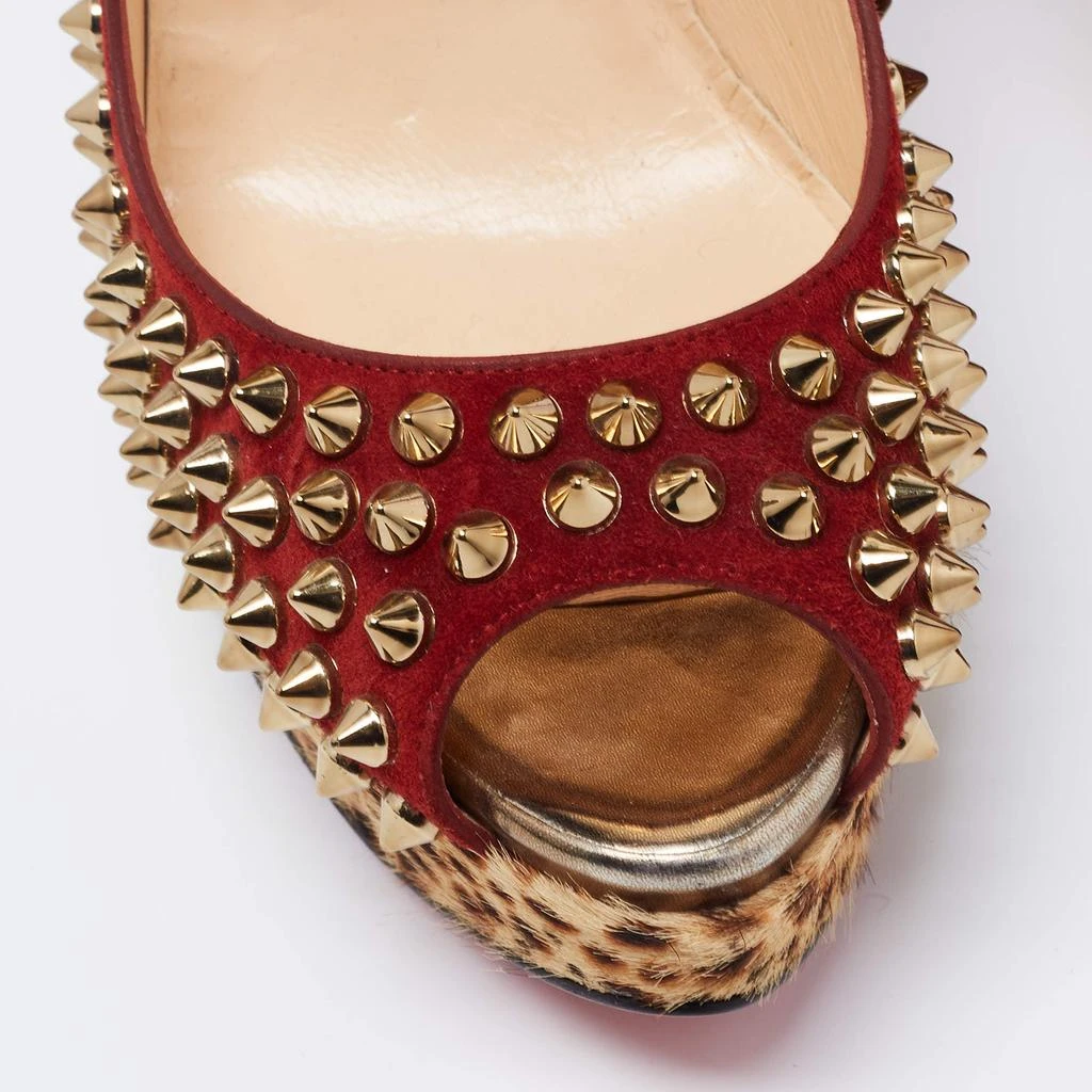 Christian Louboutin Christian Louboutin Beige/Maroon Leopard Print Calfhair and Suede Lady Peep Spikes Pumps Size 36 7
