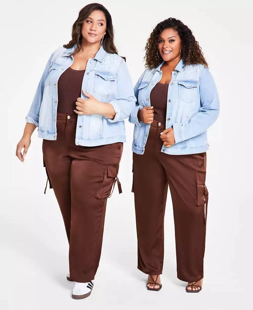 Nina Parker Trendy Plus Size Cotton Embellished Denim Jacket 4