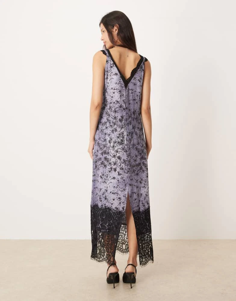 ASOS ASOS DESIGN lace detail v neck crinkle satin maxi dress in black floral 3