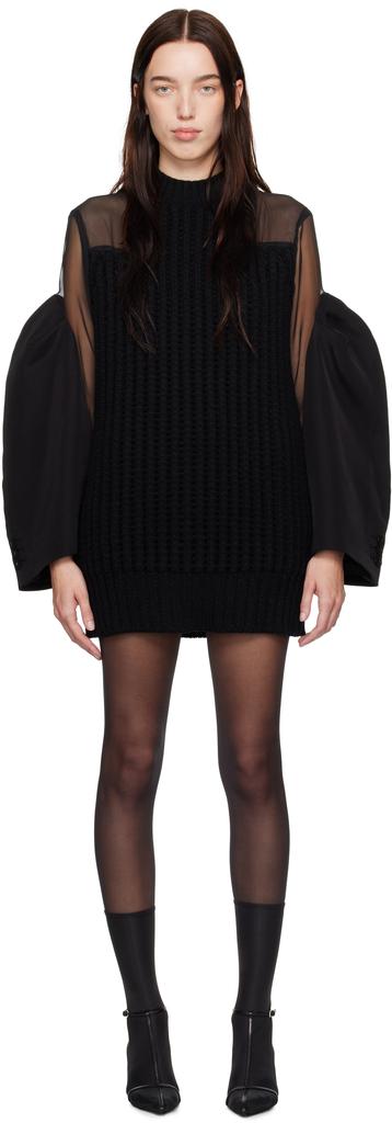 sacai Black Silk Chiffon Mix Knit Minidress 2-M - Dresses sacai Black Silk Chiffon Mix Knit Minidress 2-M - Dresses