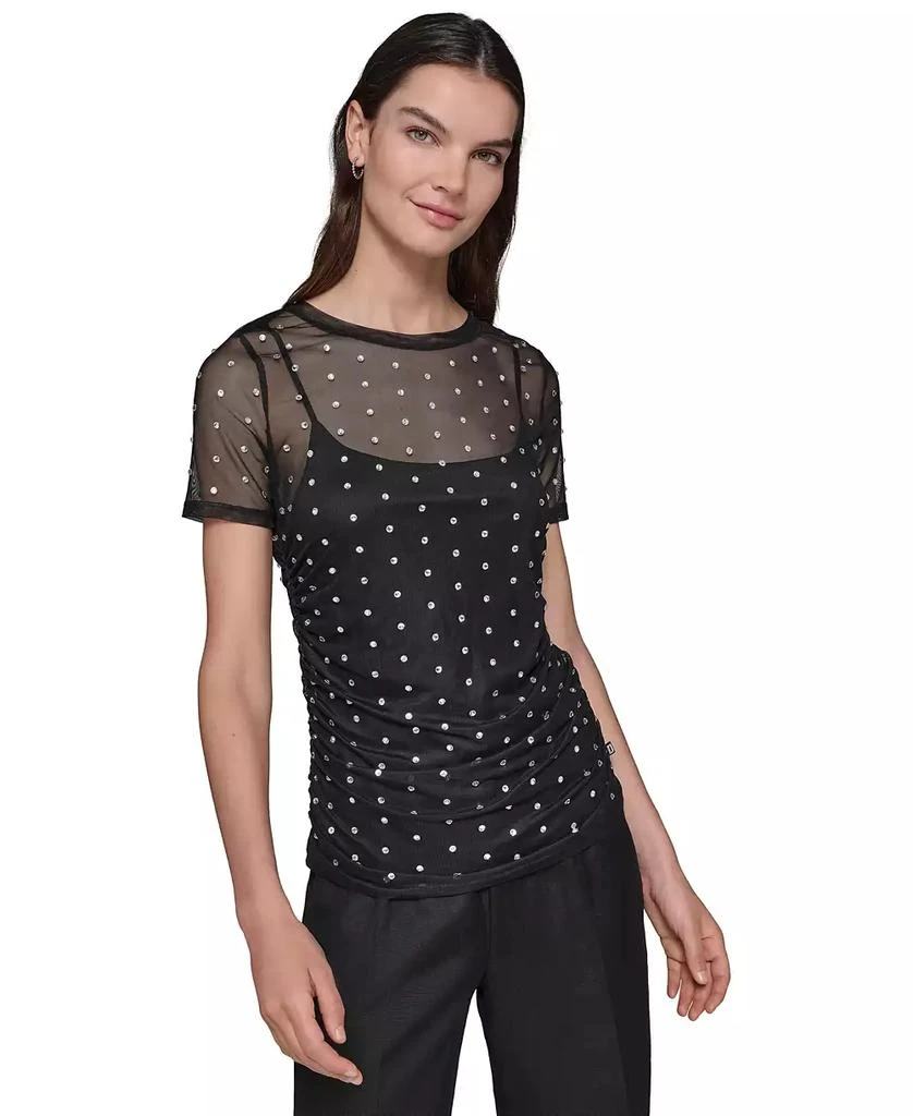 Karl Lagerfeld Paris Women's Embellished Mesh Crewneck Top 1