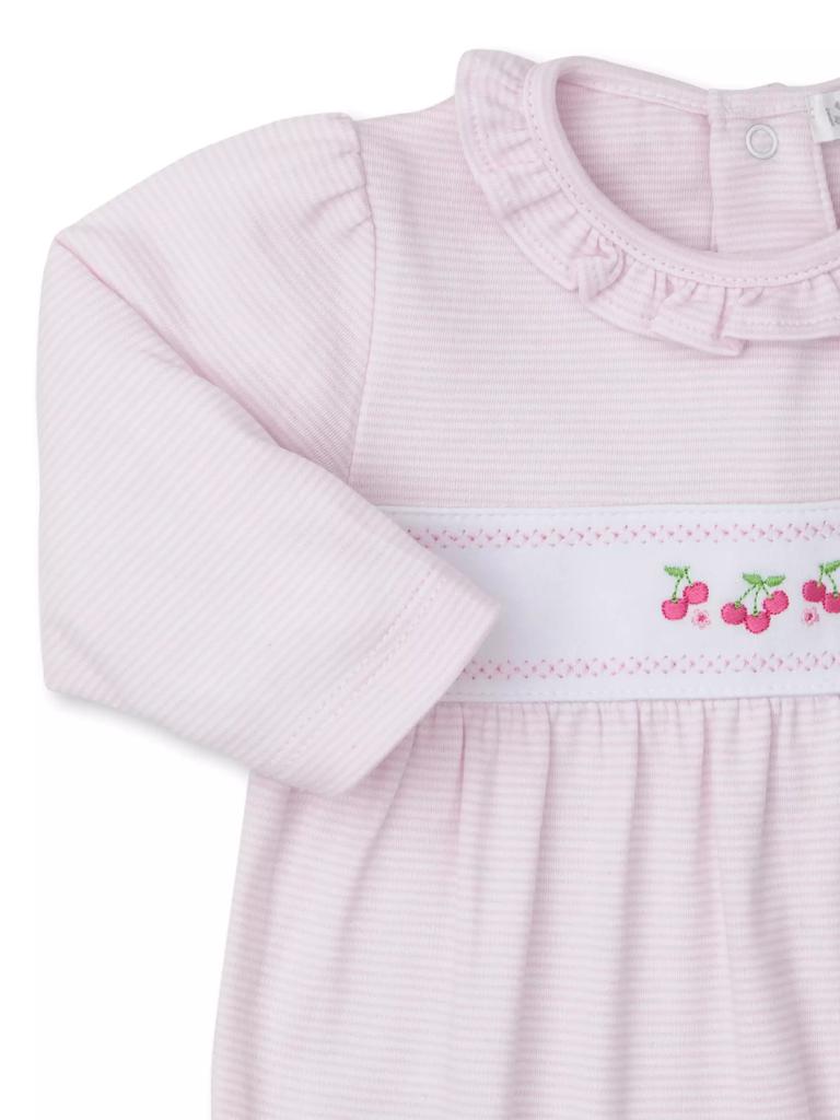 Kissy Kissy Baby Girl's Cherry Embroidered Striped Ruffled Footie