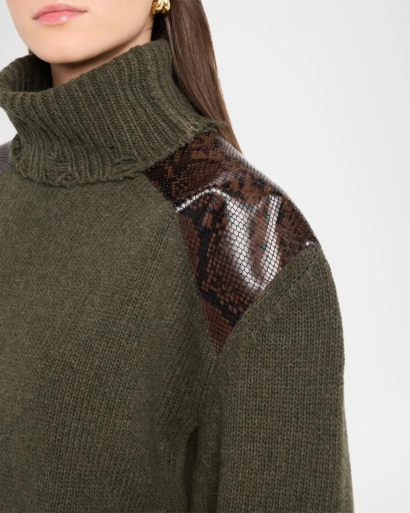 Stella McCartney Snakeskin-Embossed Leather Patch Turtleneck Sweater 6