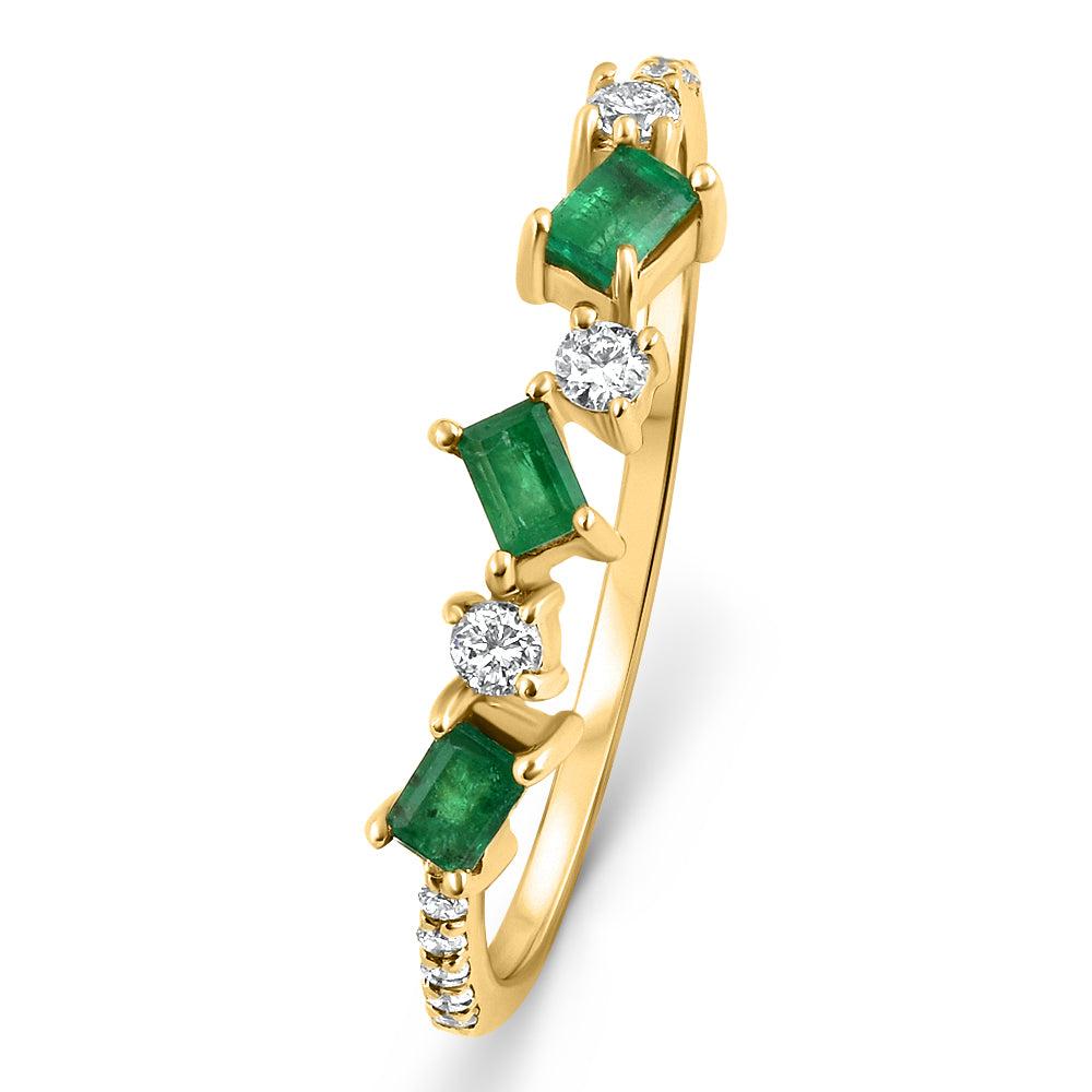 Pompeii3 1/3Ct Emerald & Diamond Stackable Ring Anniversary Wedding Band 14k Yellow Gold