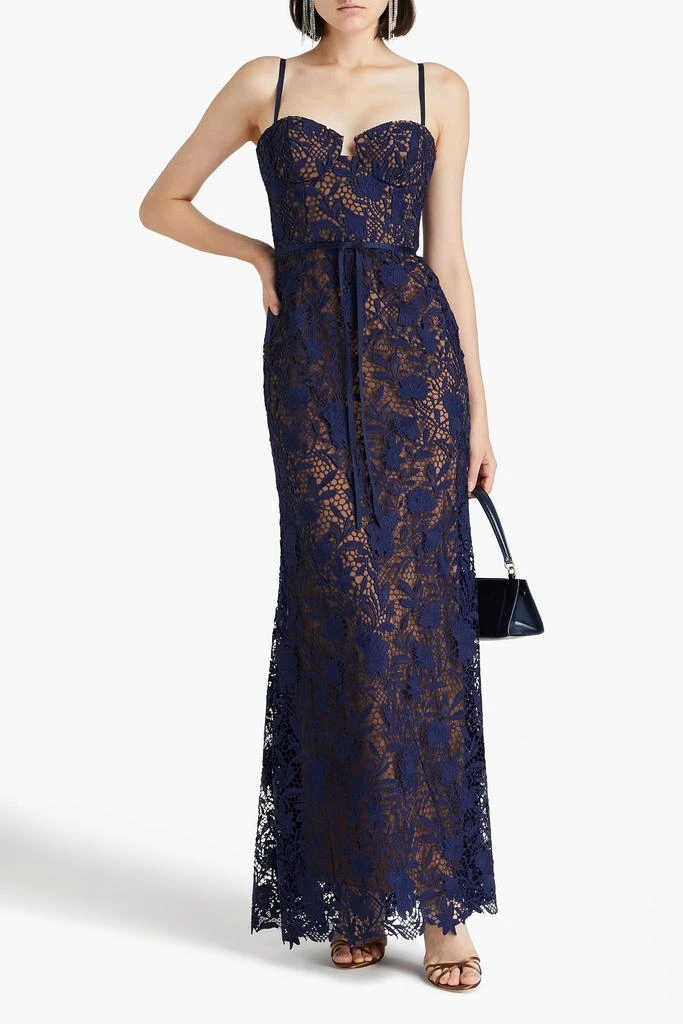 MARCHESA Satin-trimmed guipure lace and tulle gown 2
