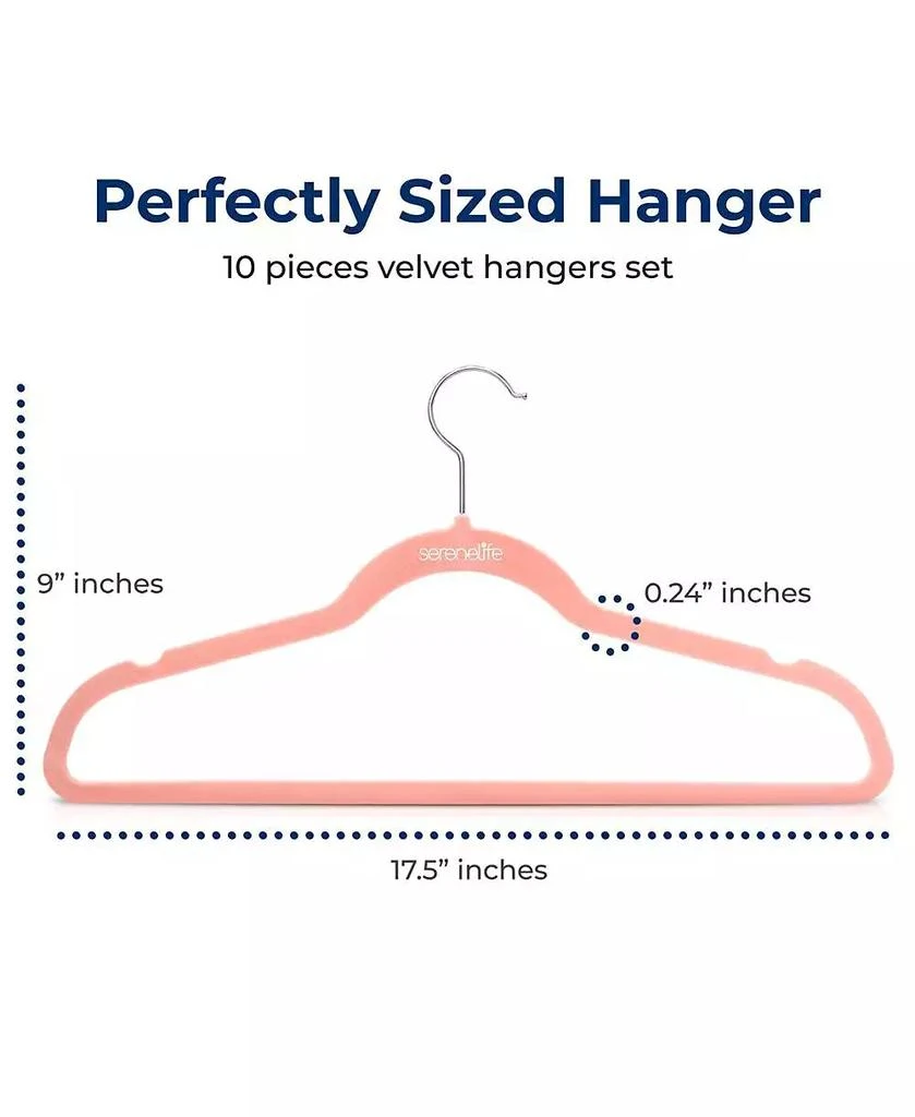 SereneLife 10 Pcs. Velvet Hangers - Non-Slip, Sturdy, and Heavy Duty Coat Set with 360° Swivel Hook for Clothes (Pink) 2