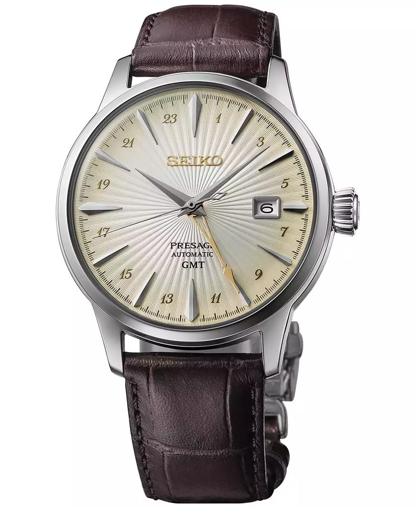 Seiko Men's Automatic Presage Cocktail Time Brown Leather Strap Watch 40mm
