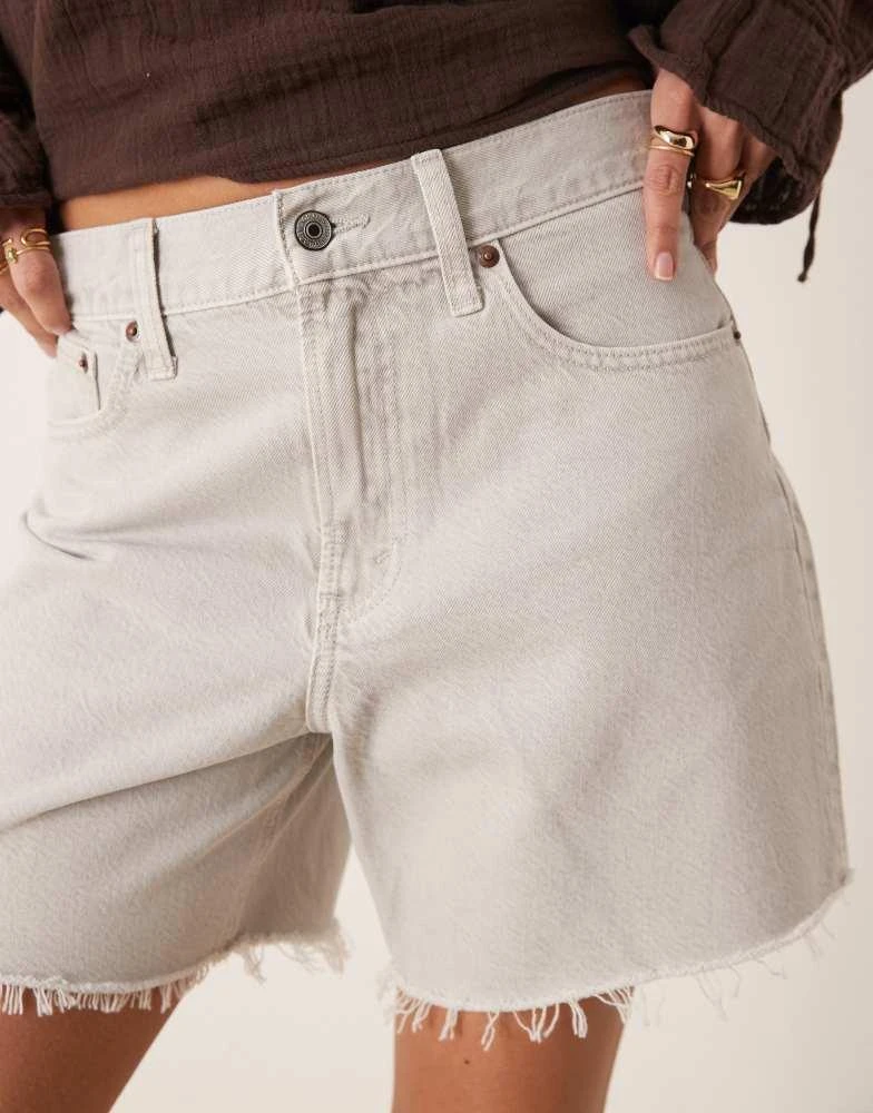 Abercrombie & Fitch Abercrombie & Fitch classic high rise loose shorts with frayed hem in washed off white 2