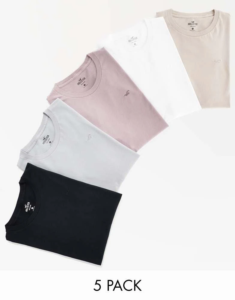 HOLLISTER Hollister 5 pack icon logo t-shirt in white/black/grey/tan/lilac 1