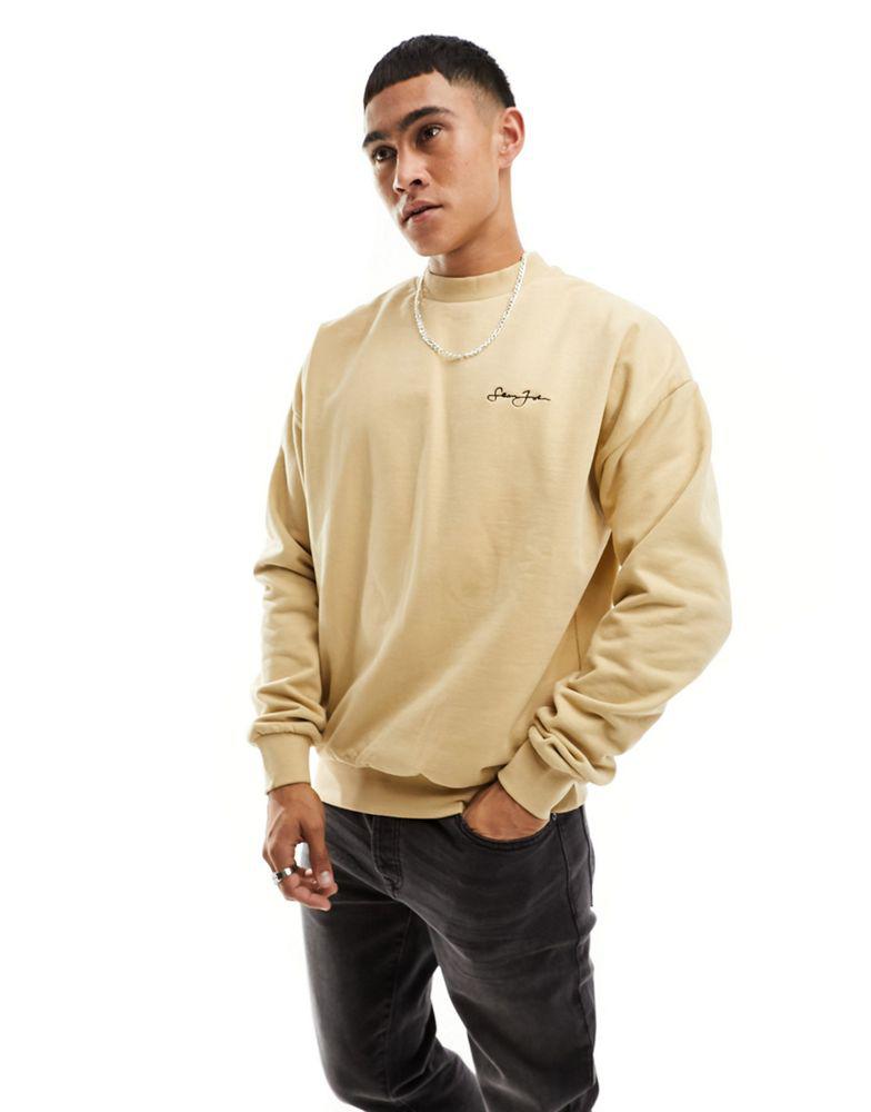 Sean John Sean John retro sweatshirt in beige with chest and back script print