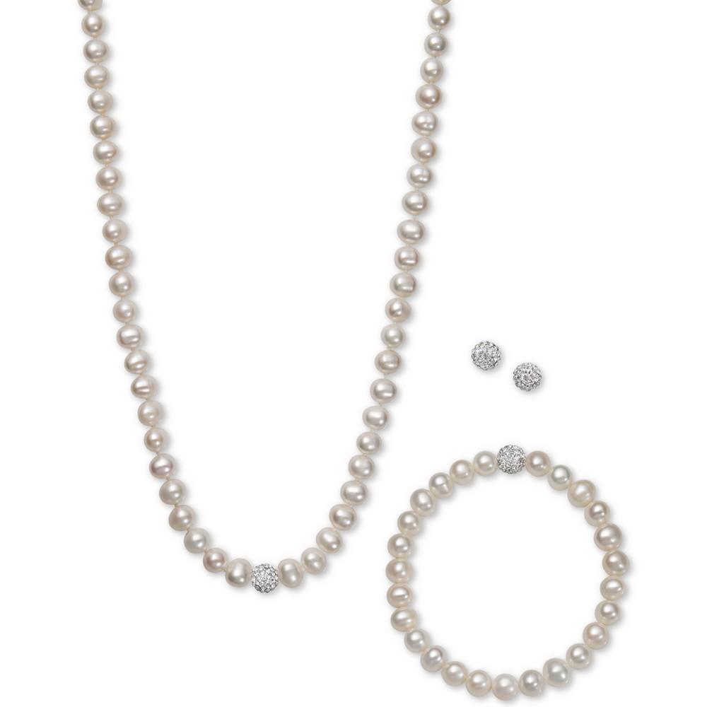 Belle de Mer White, Gray or Pink Cultured Freshwater Pearl (7mm) & Crystal Collar Jewelry Set