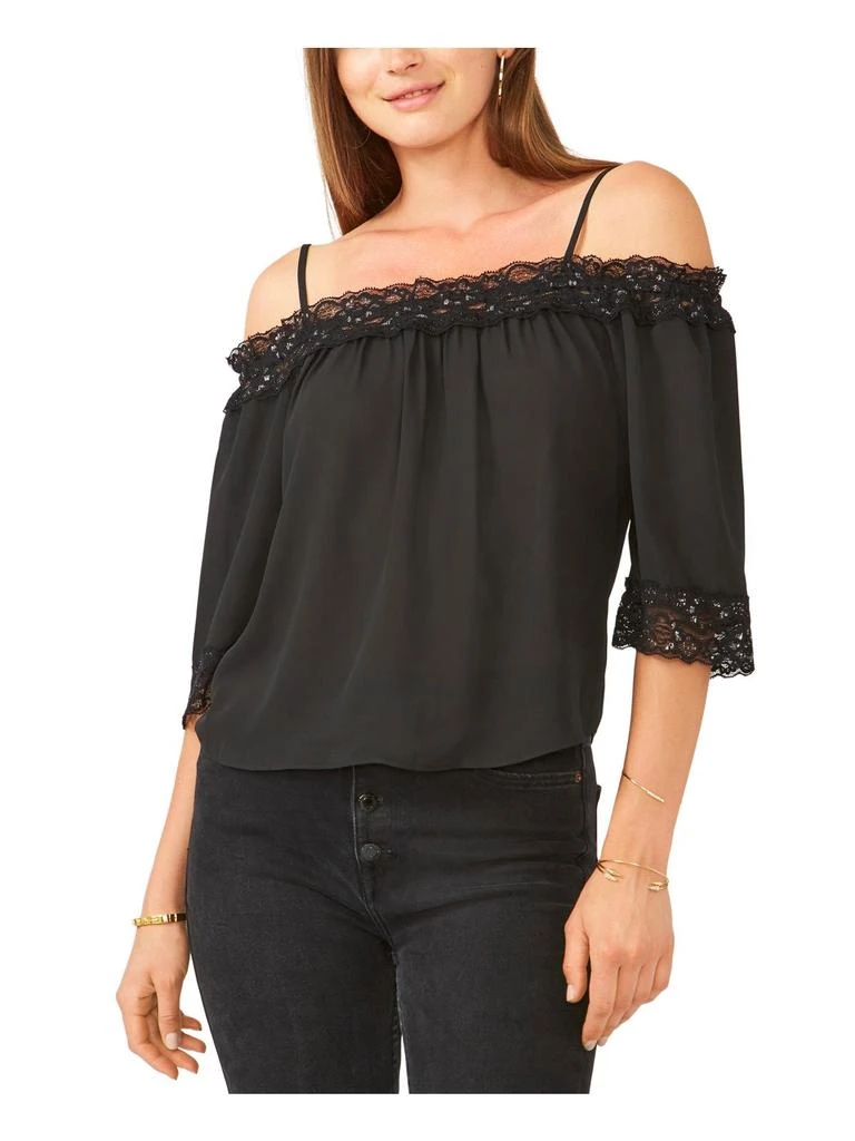 28th & Park Juniors Womens Lace Trim Metallic Blouse 1