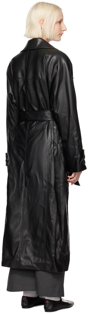 コート [OPEN YY] FAUX LEATHER HIGH-NECK COLLAR COAT : BLACK Black High Neck Collar Faux-Leather Trench Coat by OPEN YY