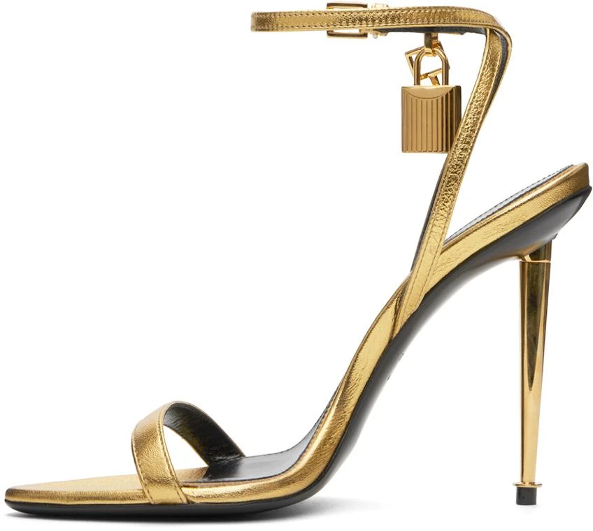 Tom Ford Gold Padlock Pointy Naked Heeled Sandals 3