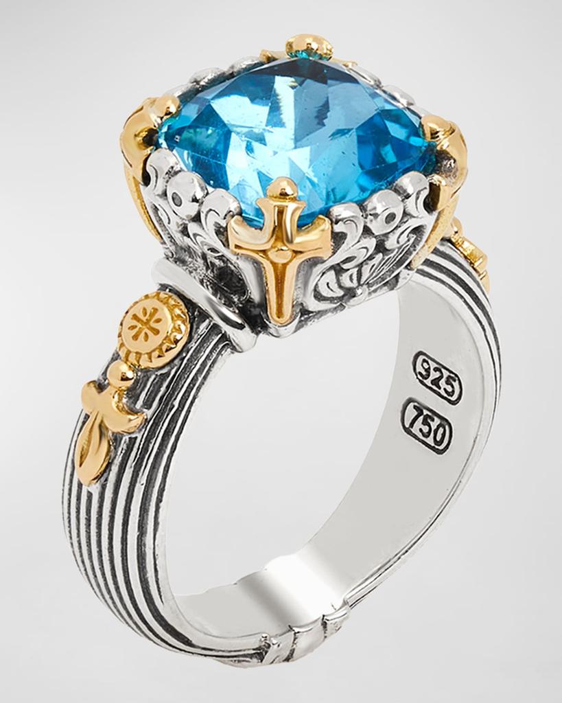 Konstantino Delos Two-Tone Swiss Blue Topaz Ring, Size 7