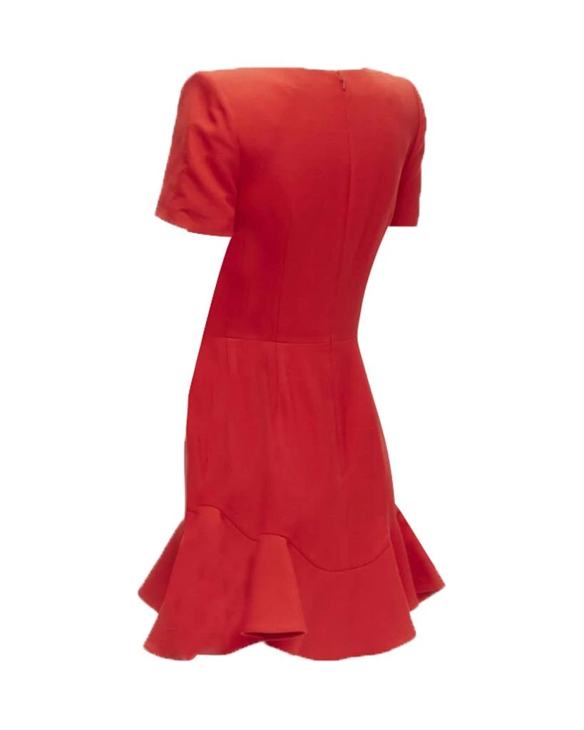 Alexander McQueen ALEXANDER MCQUEEN red wool crepe tulip neck flutter hem dress 6