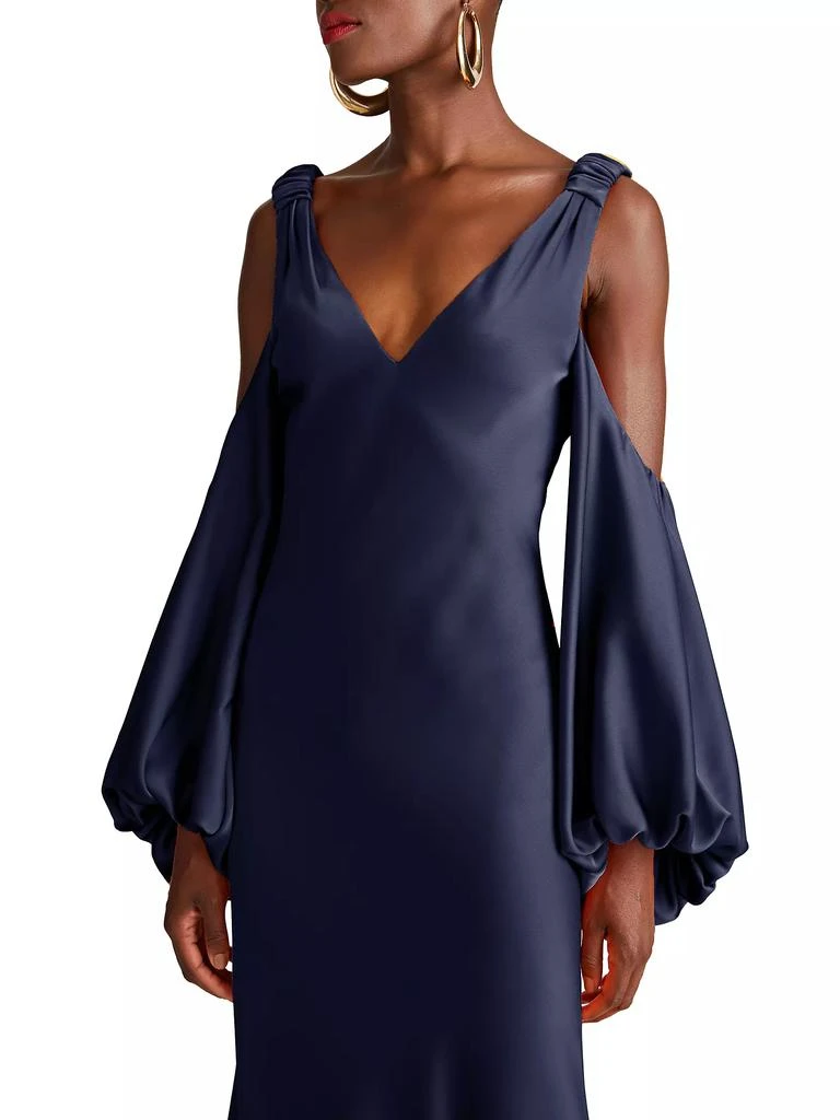 Halston Binnie Satin Balloon-Sleeve Gown 6