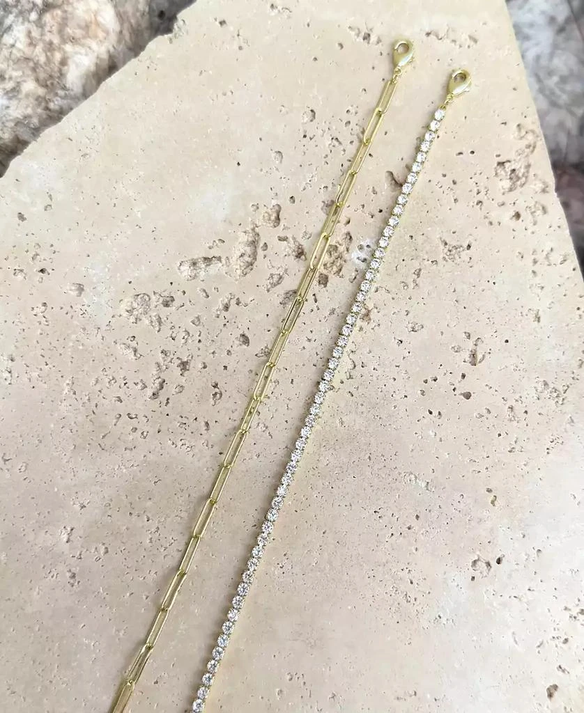 ADORNIA Gold Tennis and Paperclip Chain Bracelet Set 3