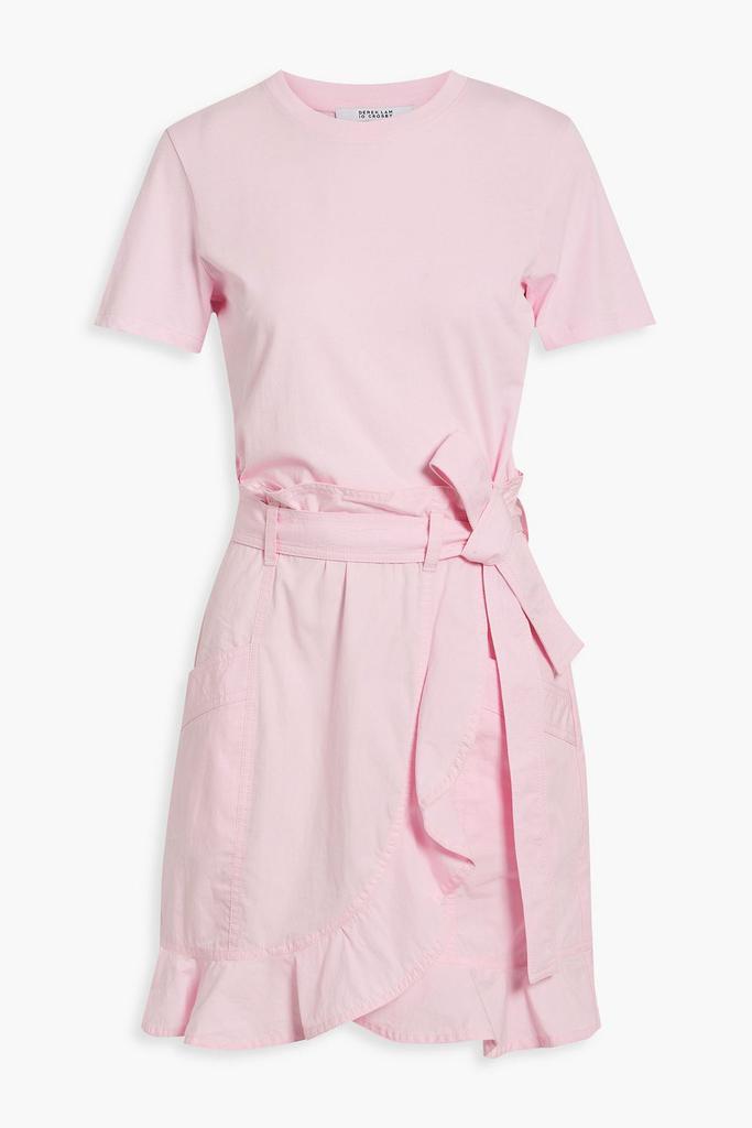 Derek Lam Belted wrap-effect broadcloth-paneled cotton-jersey dress