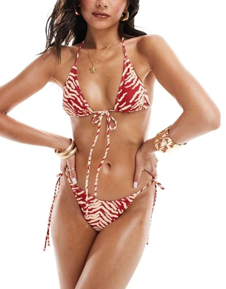 Candypants Candypants zebra tie side bikini bottom in red and cream 4
