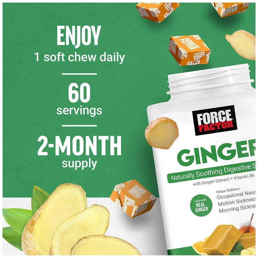 Force Factor Ginger Naturally Soothing Digestive Support Soft Chews Honey Lemon 9