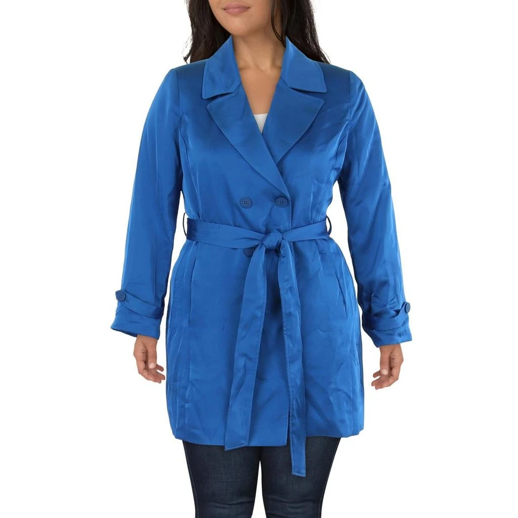 Tahari Womens Satin Midi Trench Coat 1