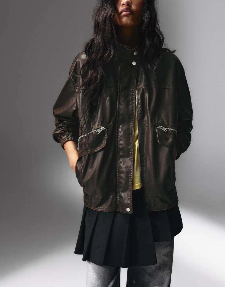 Pull&Bear Pull&Bear Dad leather-effect jacket in dark brown 4
