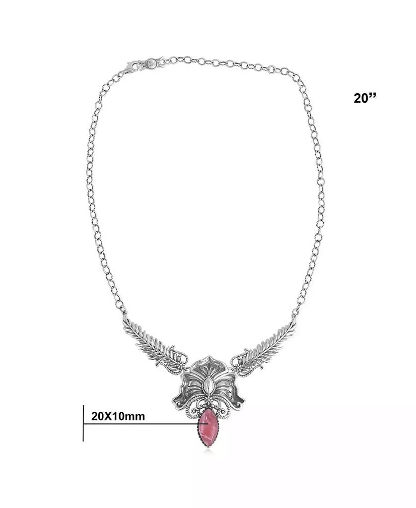 American West Jewelry Sterling Silver Rhodochrosite Cactus Flower Marquise Feather Necklace, 20 Inches 4