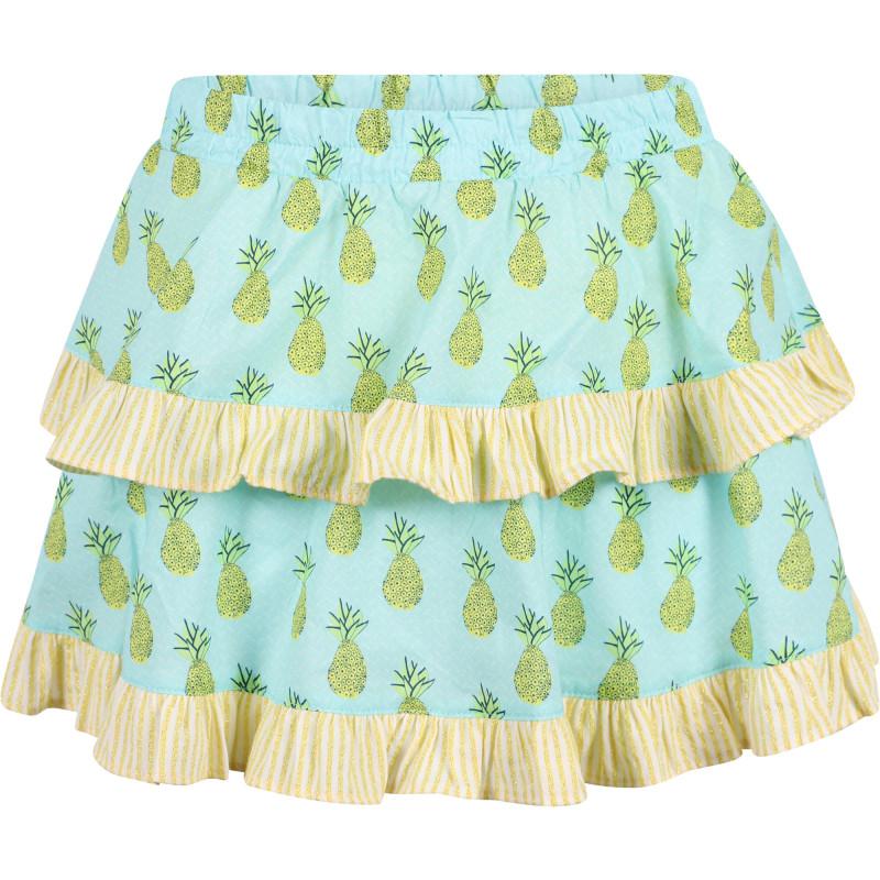 Devotion Pineapples print ruffled skirt in light turquoise and yellow