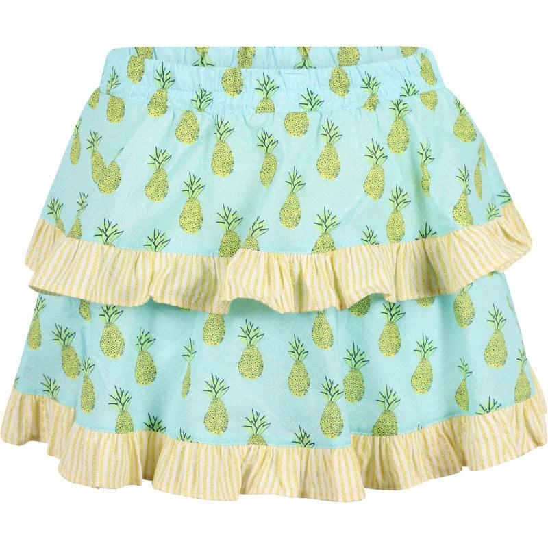 Devotion Pineapples print ruffled skirt in light turquoise and yellow 1