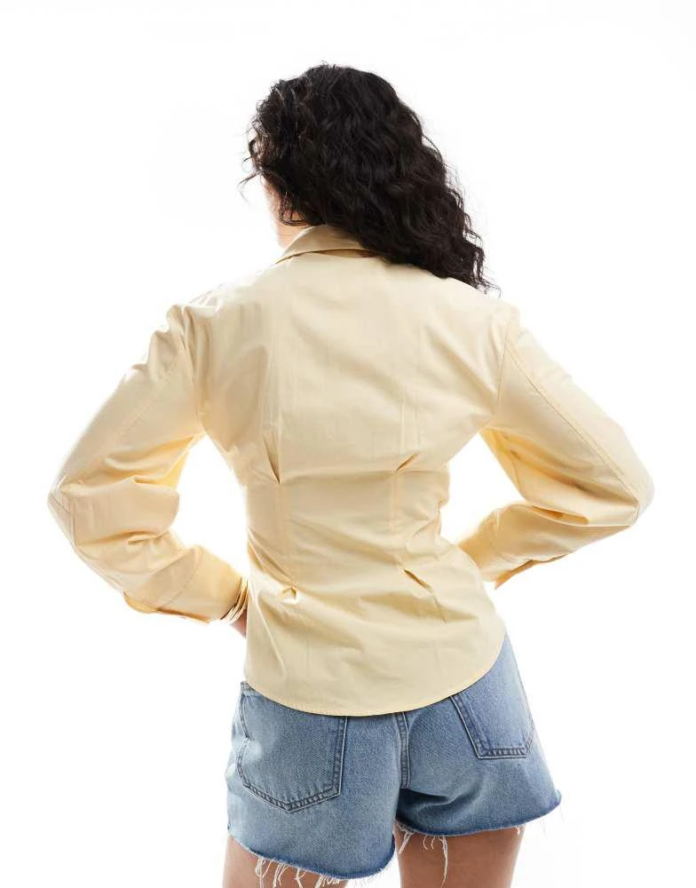 ASOS ASOS DESIGN ruched wrap shirt with cocoon sleeve in buttermilk 2