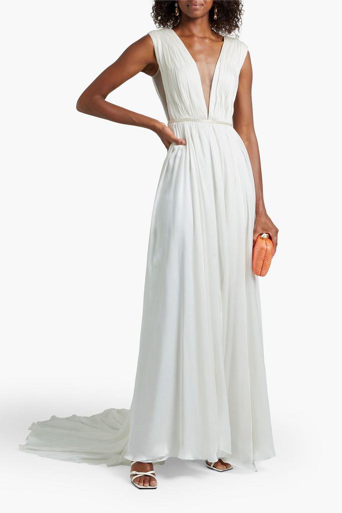 Theia Open-back bead-embellished silk crepe de chine bridal gown