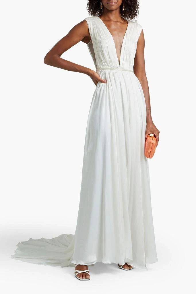 Theia Open-back bead-embellished silk crepe de chine bridal gown 2