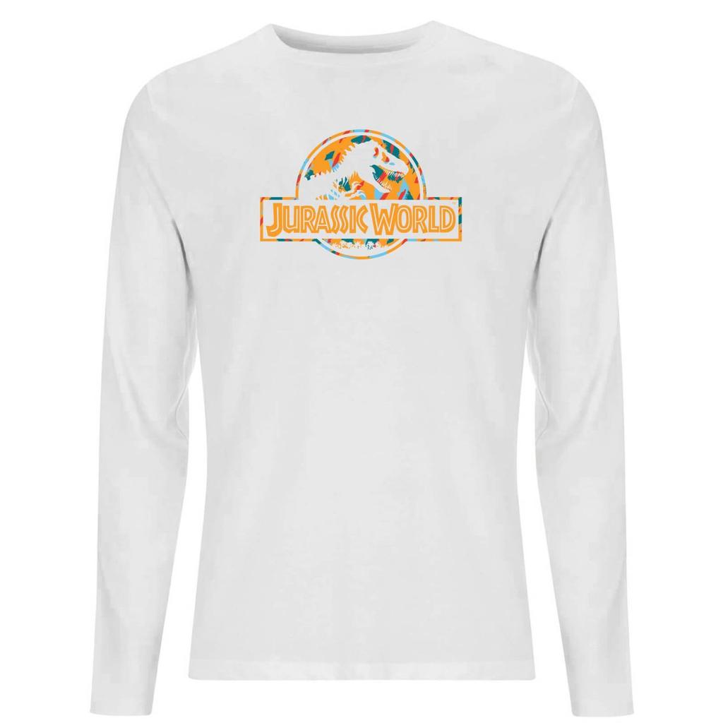 Jurassic Park Jurassic Park Logo Tropical Men's Long Sleeve T-Shirt - White