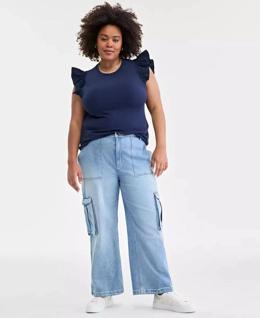 On 34th Plus Size Women's Light Wash High Rise Utility Cargo Jeans, Created for Macy's 1