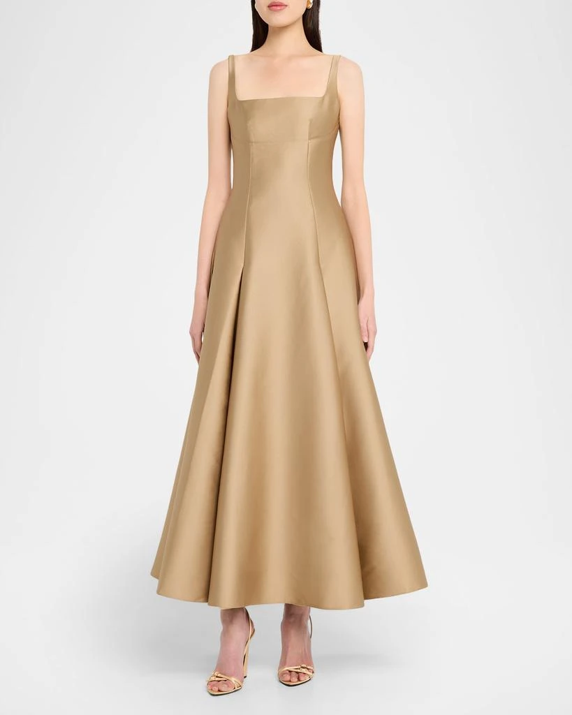 ROLAND MOURET Square-Neck Silk Tea-Length Dress 2