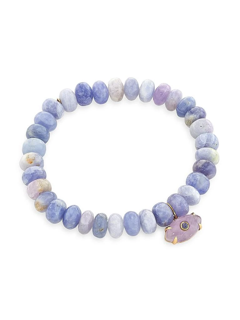 Sydney Evan 14K Yellow Gold 
Multi-Gemstone Beaded Evil Eye Stretch Bracelet