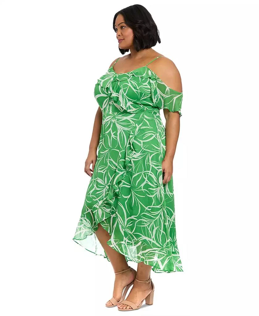 London Times Plus Size Printed Cold-Shoulder Ruffle Dress 3
