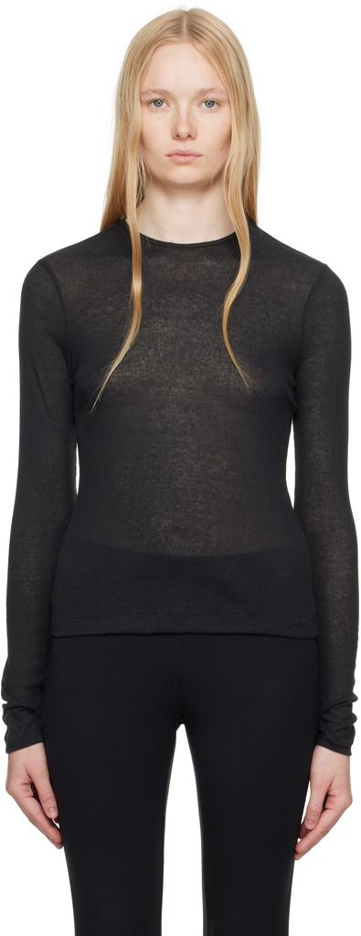 SKIMS Black Sheer Cotton Long Sleeve T-shirt - T-Shirts