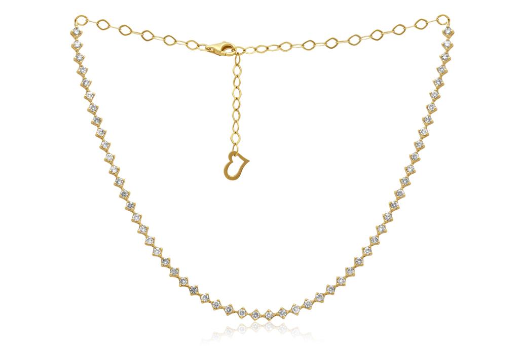 Diana M. 14 kt yellow gold, 14" diamond choker necklace featuring 2.65 cts tw round diamonds