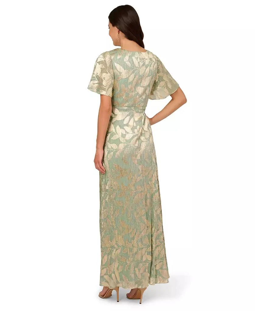 Adrianna Papell Women's Foil Leaf Flutter-Sleeve Draped Gown 2