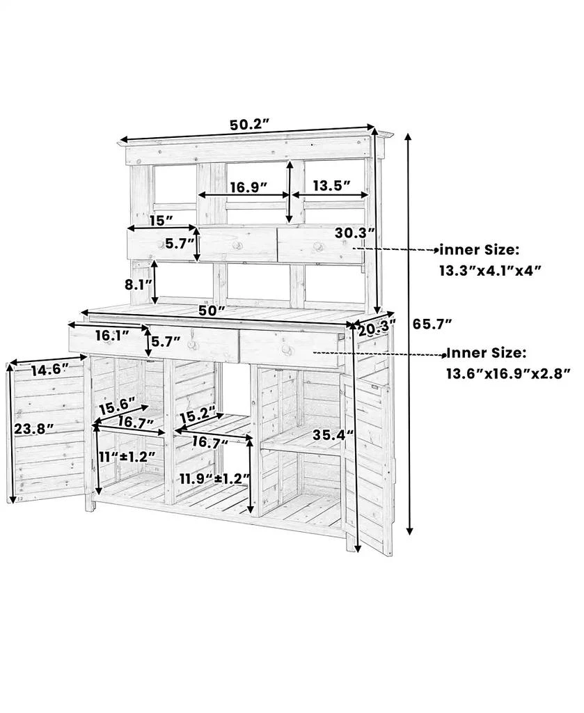 Mondawe Garden Potting Bench Table with Hutch, Patio Storage Workstation 8