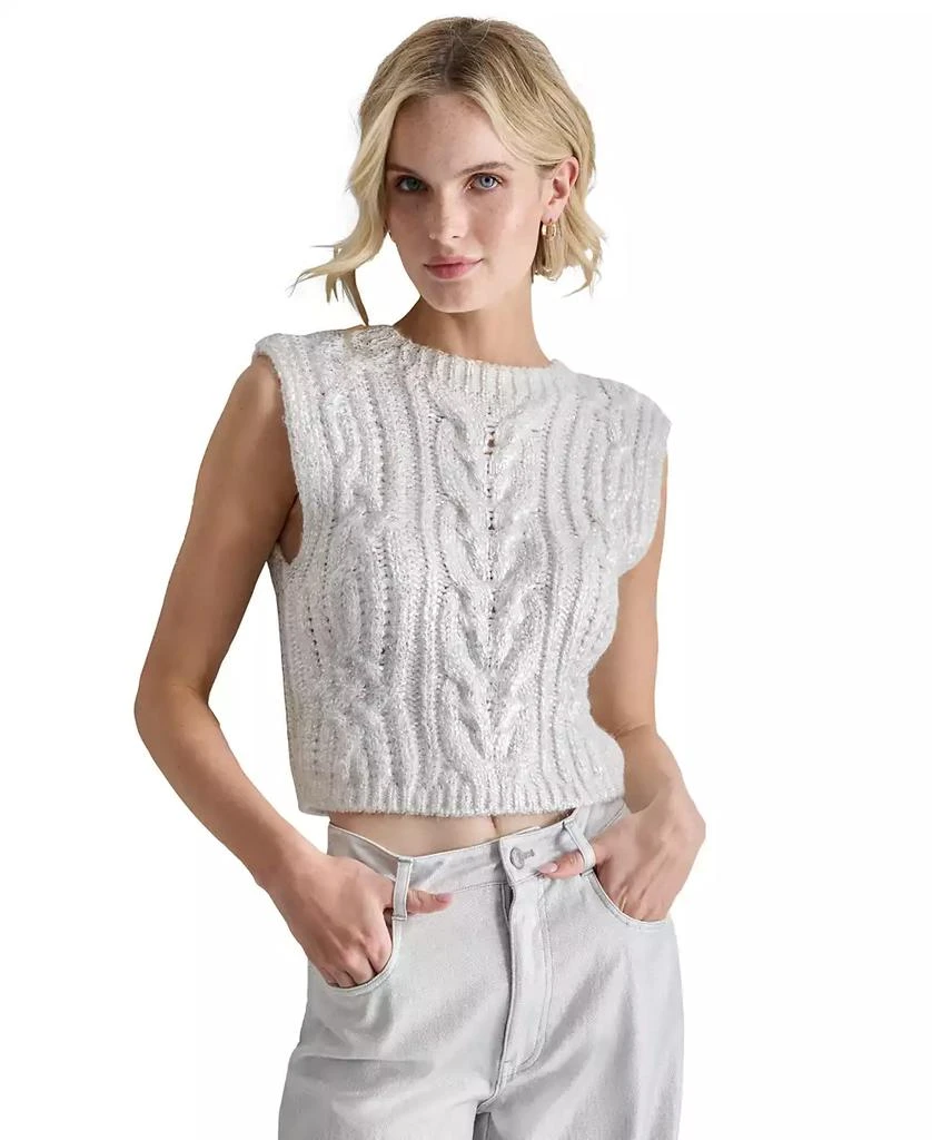 DKNY Petite Cropped Cable-Knit Metallic-Threaded Sleeveless Sweater 1