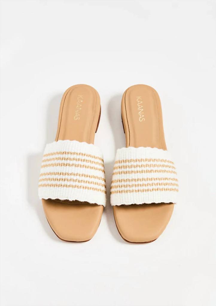 Kaanas Sage Handwoven Slide Sandal In Cream